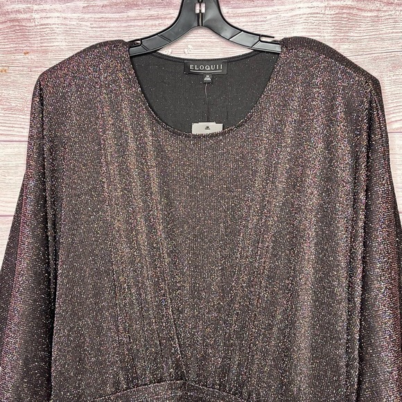 Eloquii Dress Dolman Sleeves Tulip Hem Lurex Metallic Sparkly Black New Size 24 - Picture 9 of 15
